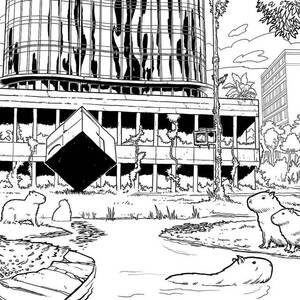 Owen Brozman - Cityscape, Comic Book Art, Environmental, Fiction, Futuristic, Ink, Line, Nature, Sci-Fi, Sci-Fi/Fantasy, Wildlife